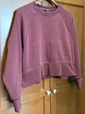 Nike Dri-FIT Cropped Fleece Crew Sweatshirt Chocolate Brown Logo Size S